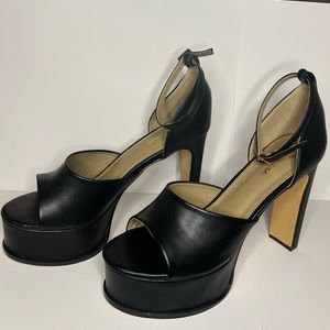 NEW! Black Faux Leather Heels with Ankle Strap
